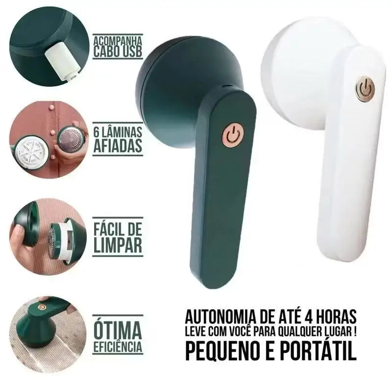 Recursos do Papa-Bolinhas Elétrico com seis lâminas e cabo USB