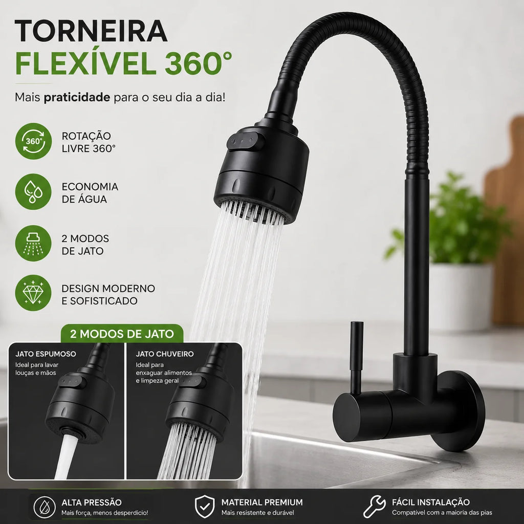 Matte Black 304 Stainless Steel Kitchen Faucet With Shower With 360 ° Rotation